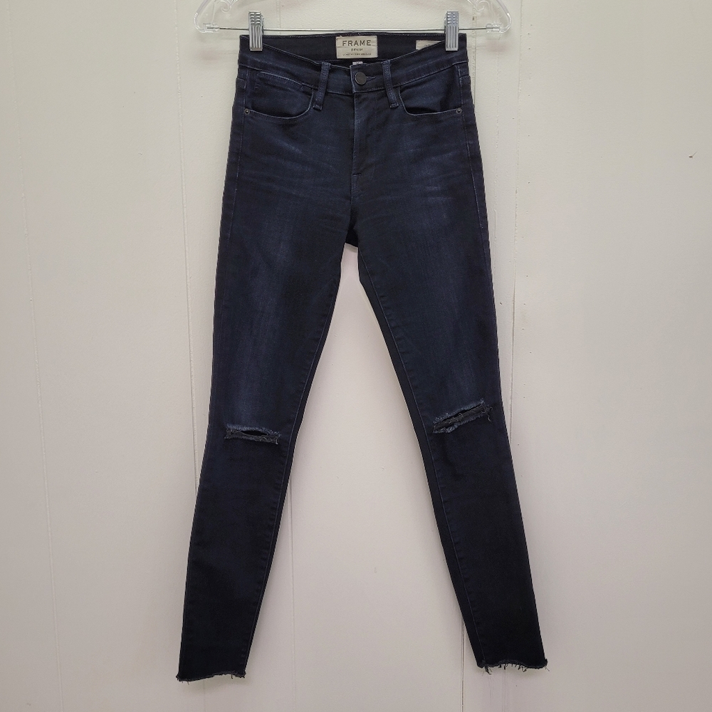 Frame Le High Skinny Raw Hem Distressed Jeans
